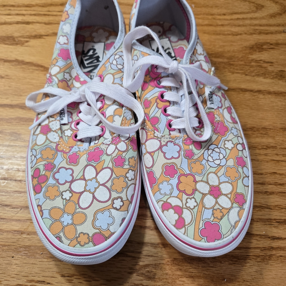 Vans Women's Platform Shoes - Floral Pink and Orange